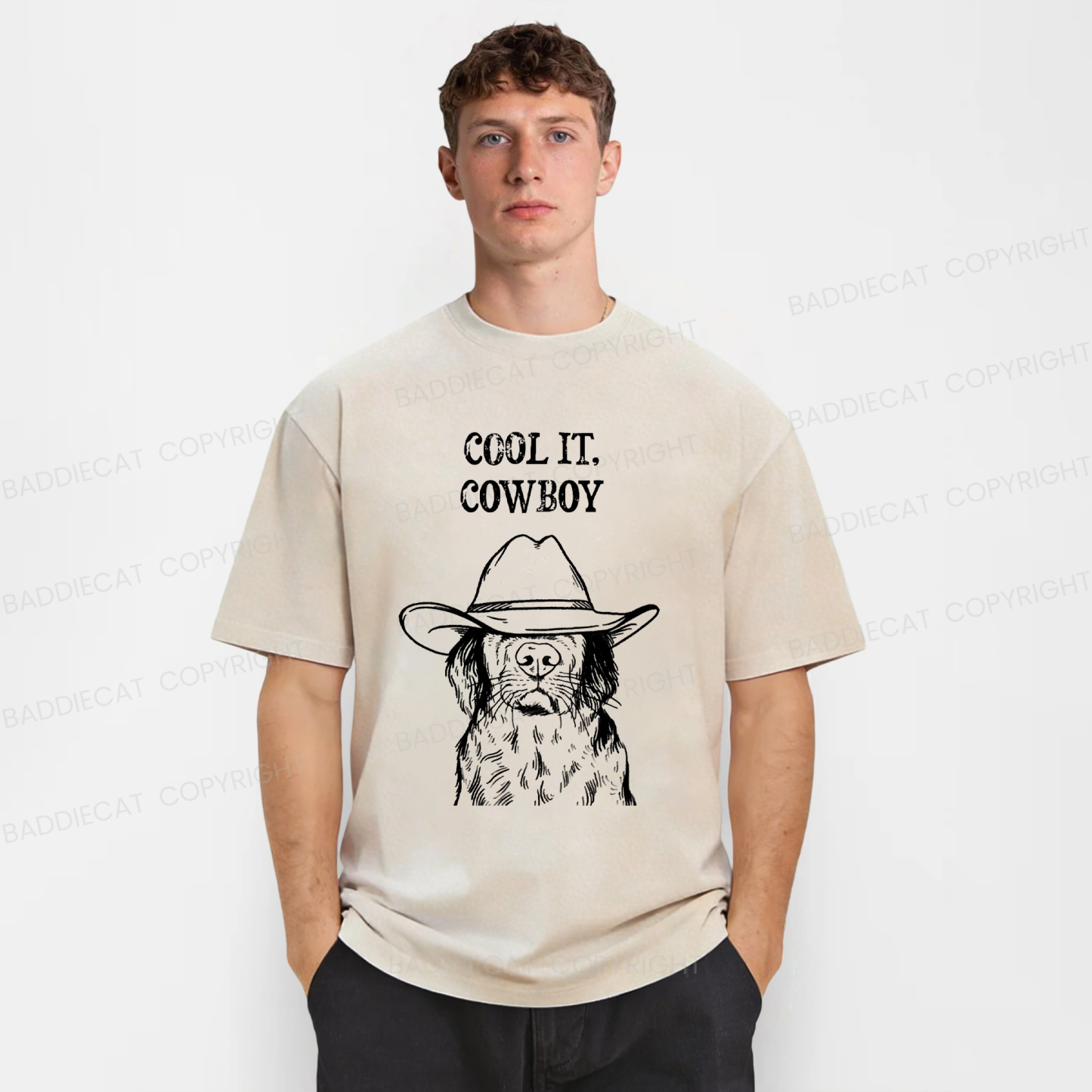 Baddiecat Cool Cowboy Dog Washed T-shirt