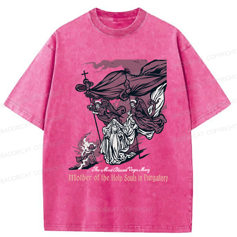 Baddiecat Blessed Mother Of The Souls In Purgatory Washed T-shirt