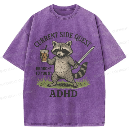 Baddiecat ADHD Raccoon Washed T-shirt