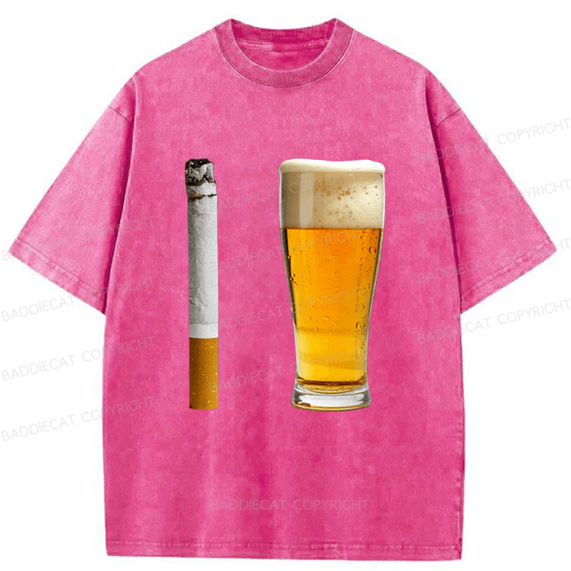 Baddiecat Beer and Cigarette Funny Washed T-shirt