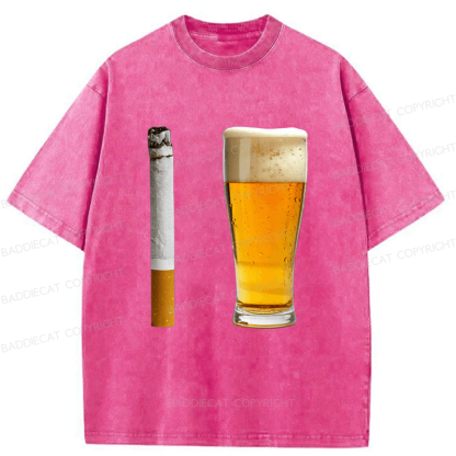 Baddiecat Beer and Cigarette Funny Washed T-shirt