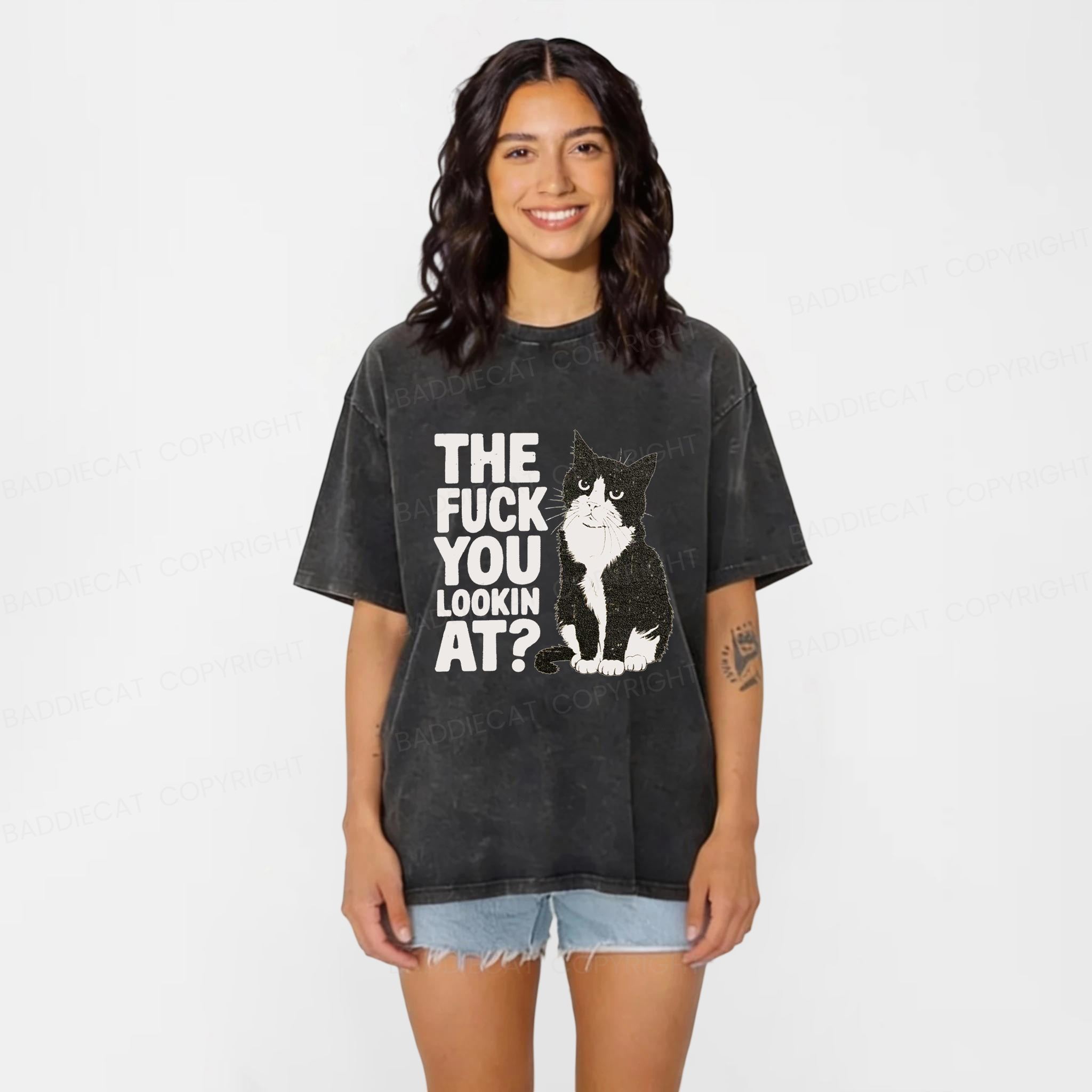 Baddiecat The Fuck You Lookin At Washed T-shirt