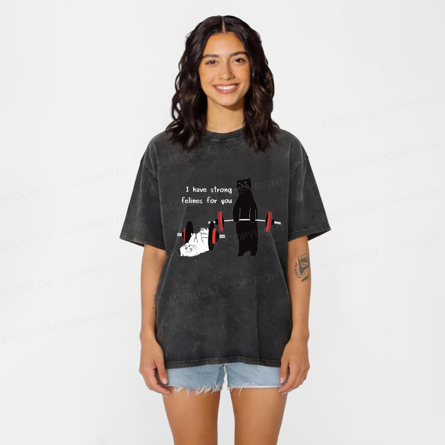 Baddiecat Powerful Cat Washed T-shirt
