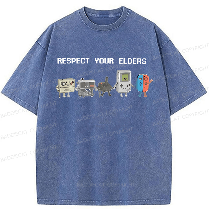 Baddiecat The Game Respect Your Elders Funny Washed T-shirt