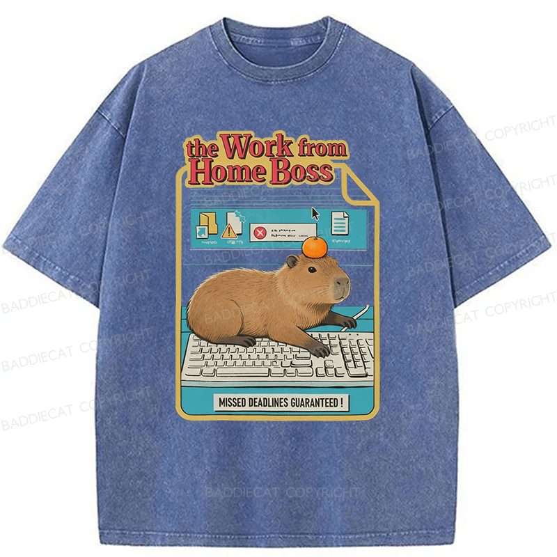 Baddiecat Capybara Funny Washed T-shirt