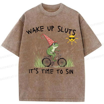 Baddiecat Wake Up Sluts It's Time To Sin Washed T-shirt