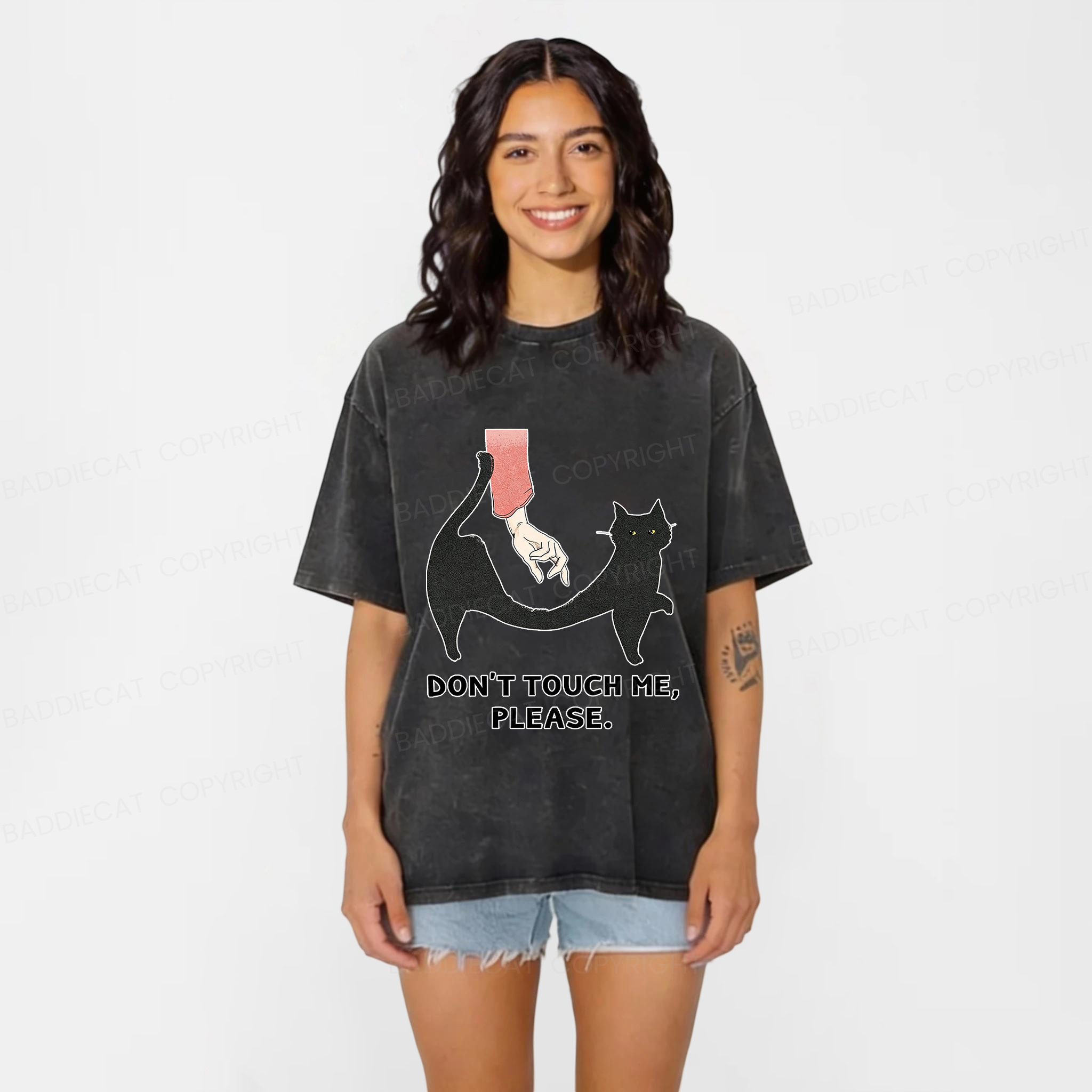 Baddiecat Do Not Touch Me Washed T-shirt