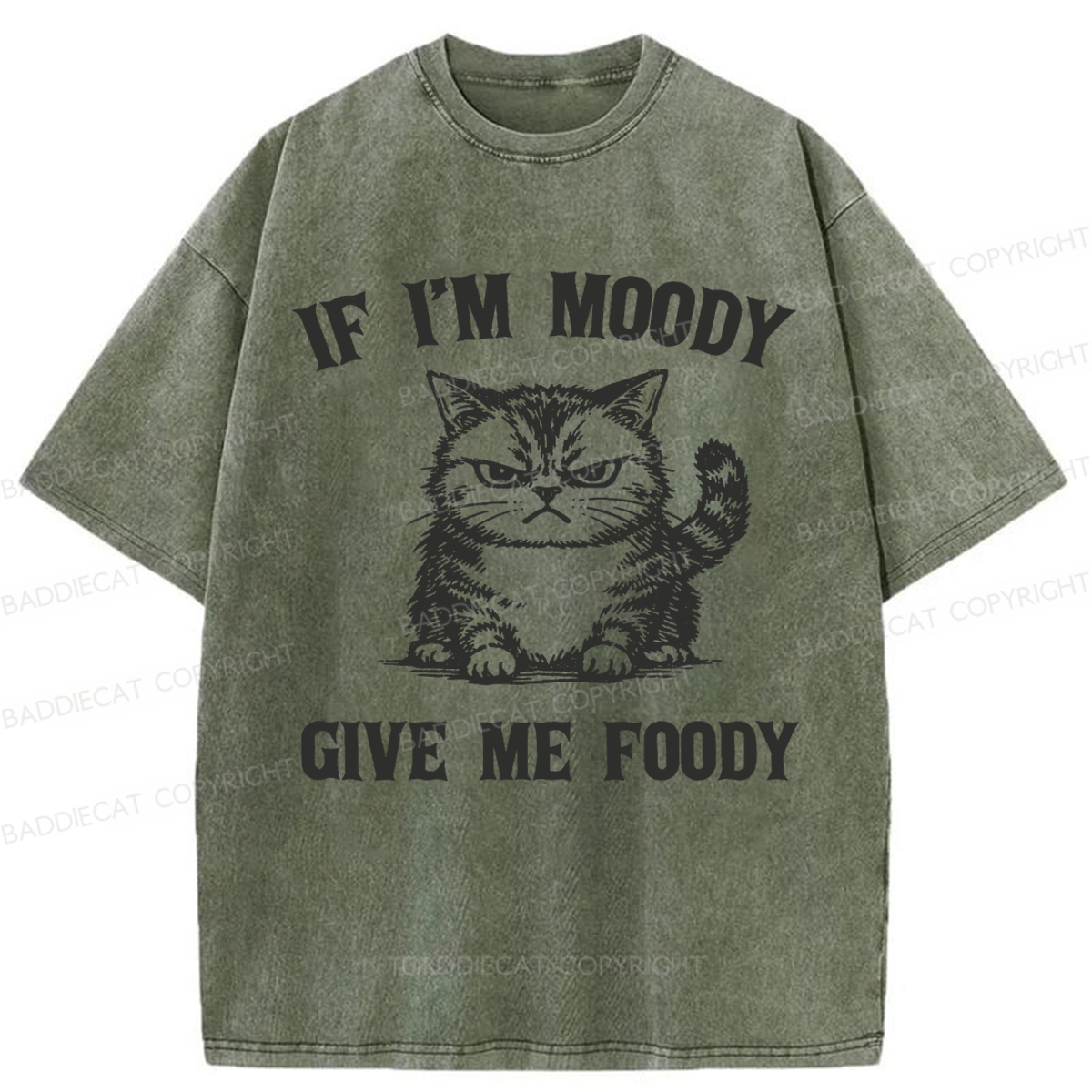 Baddiecat Funny If I'm Moody Give Me Foody Washed T-shirt