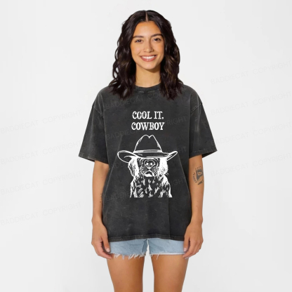 Baddiecat Cool Cowboy Dog Washed T-shirt