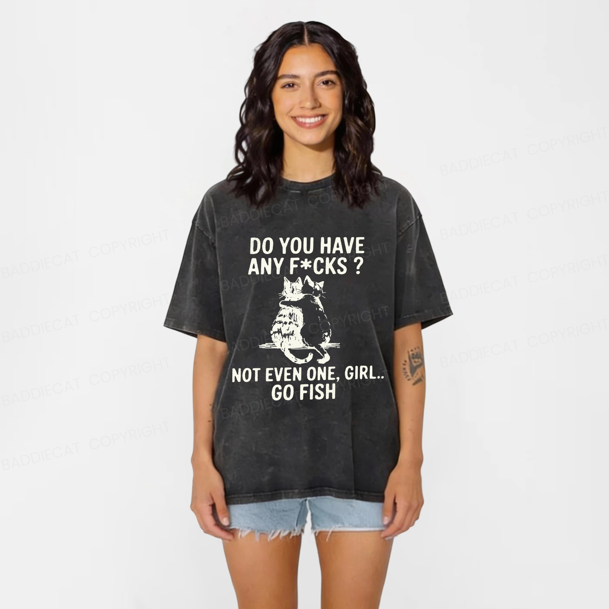 Baddiecat Disappointed Cat Washed T-shirt