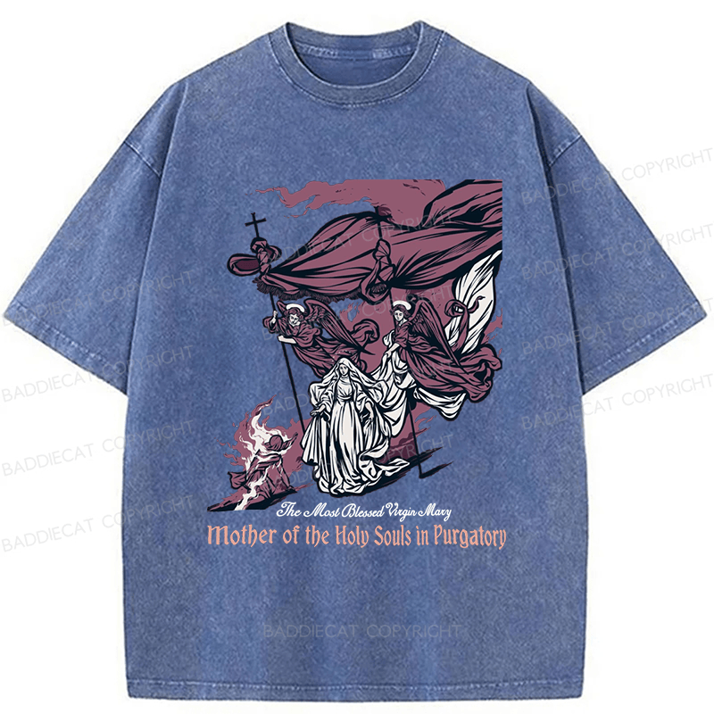 Baddiecat Blessed Mother Of The Souls In Purgatory Washed T-shirt