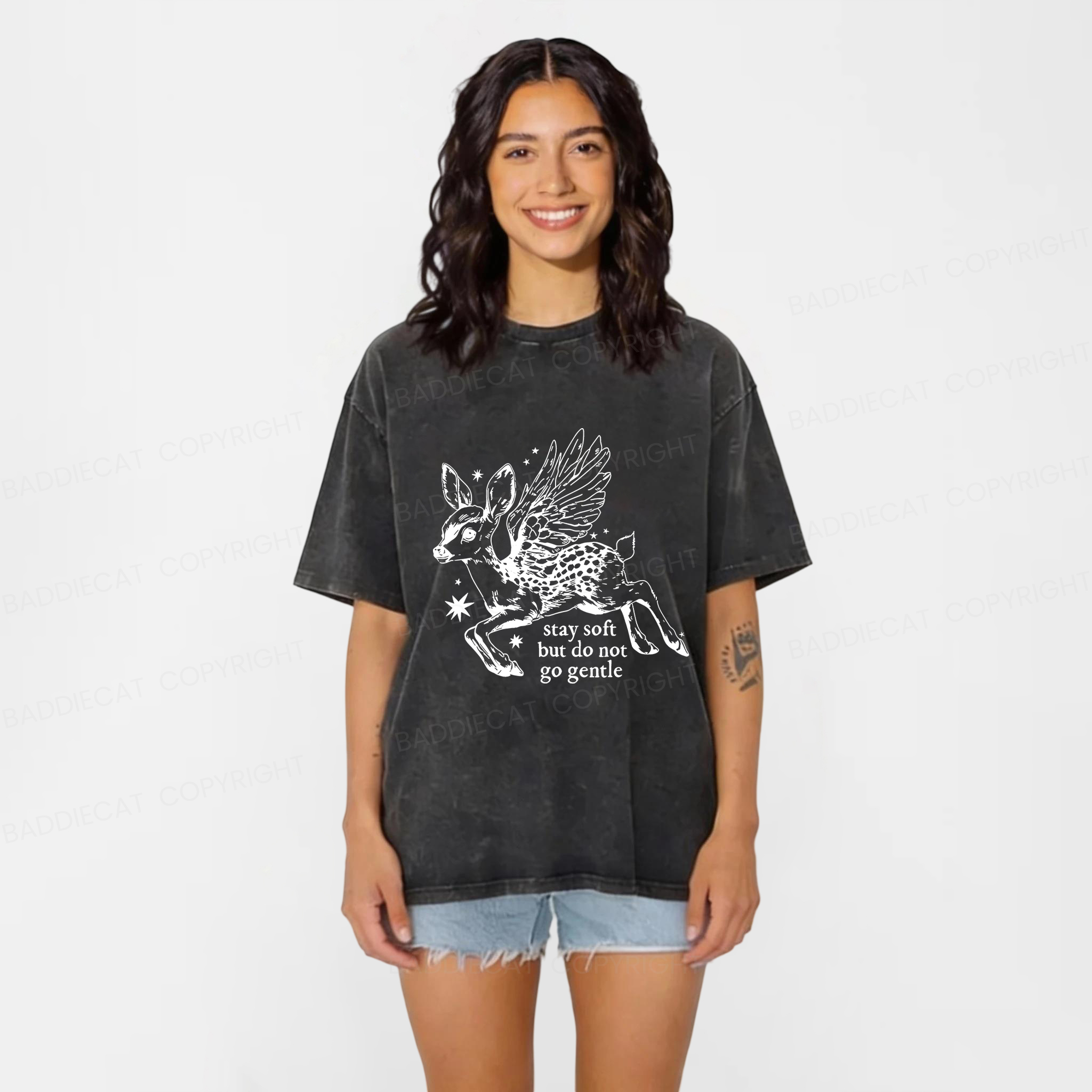 Baddiecat Resisting The Fawn Washed T-shirt