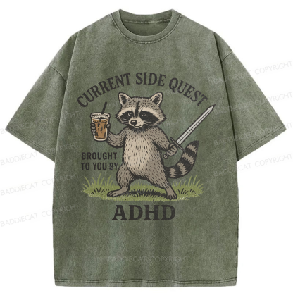 Baddiecat ADHD Raccoon Washed T-shirt