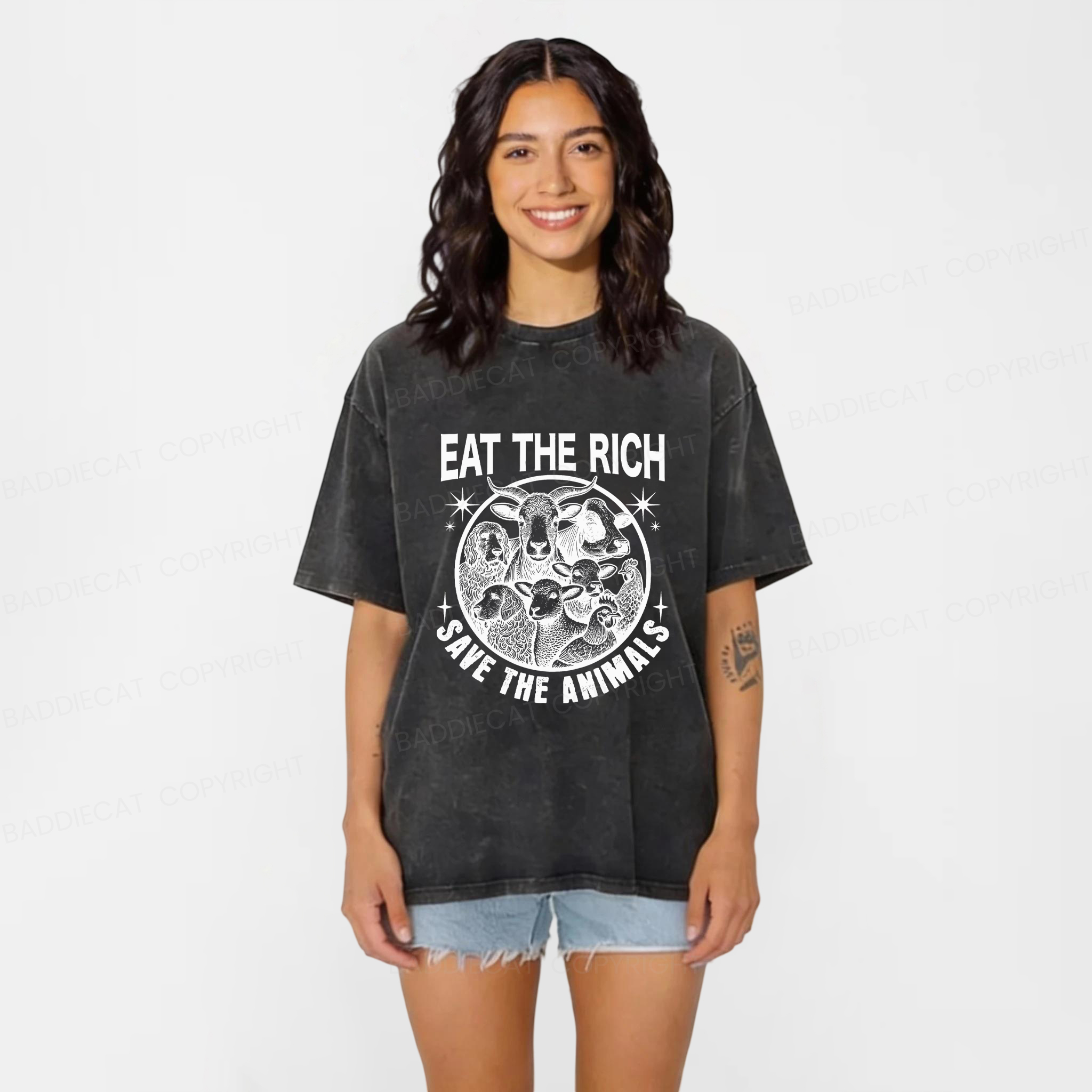 Baddiecat Save Animals Washed T-shirt