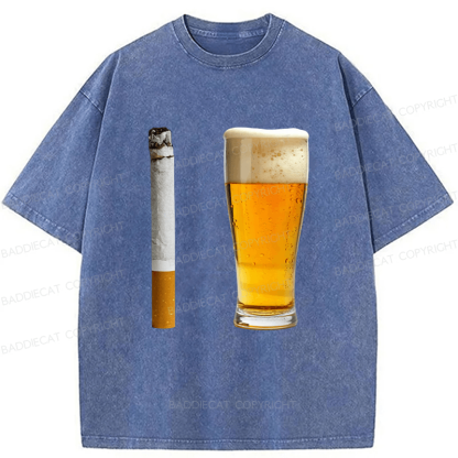 Baddiecat Beer and Cigarette Funny Washed T-shirt