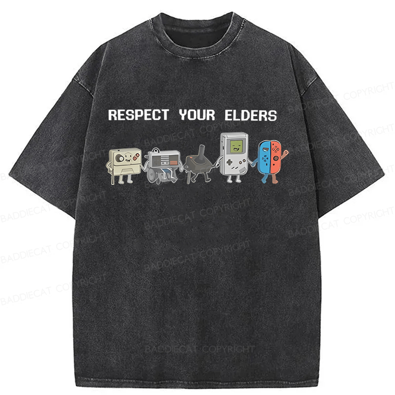 Baddiecat The Game Respect Your Elders Funny Washed T-shirt