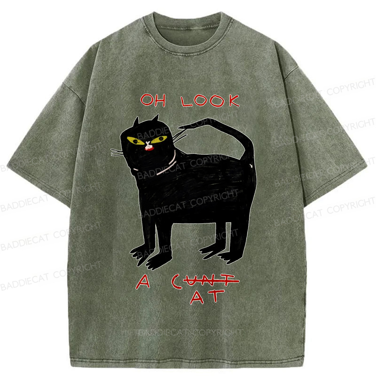 Baddiecat Funny Cat Washed T-shirt
