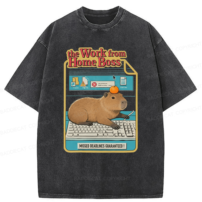 Baddiecat Capybara Funny Washed T-shirt