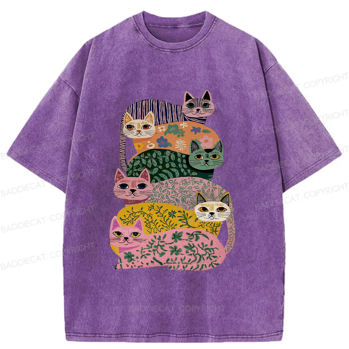 Baddiecat Patterned Cat Washed T-shirt
