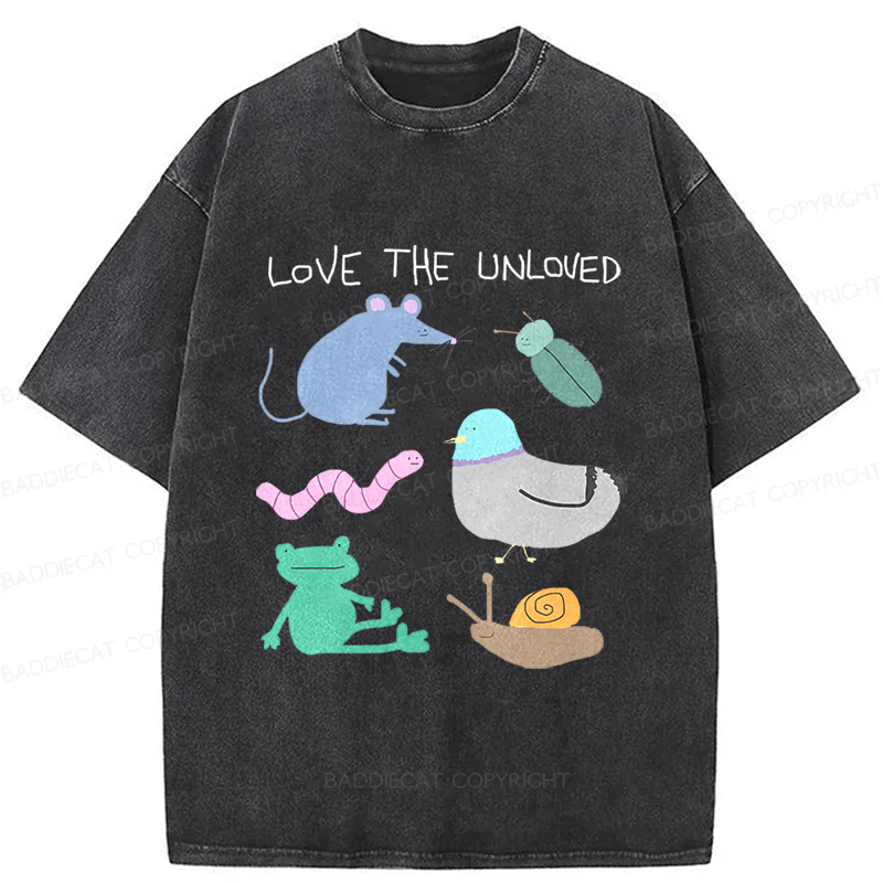 Baddiecat Love The Unloved Funny Animal Washed T-shirt