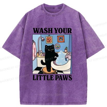 Baddiecat Cleaning Black Cat Washed T-shirt