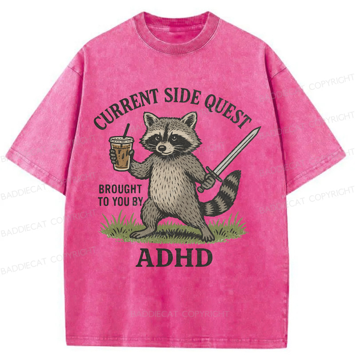 Baddiecat ADHD Raccoon Washed T-shirt