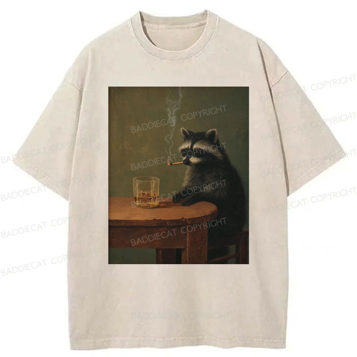 Baddiecat Smoking Raccoon Graphic Washed T-shirt