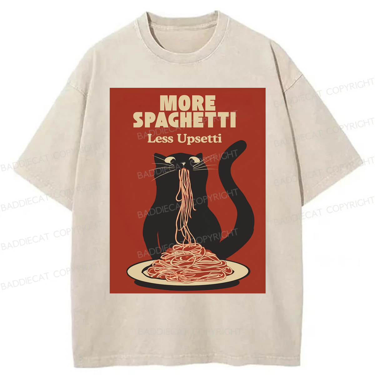 Baddiecat Hungry Cat Spaghetti Washed T-shirt