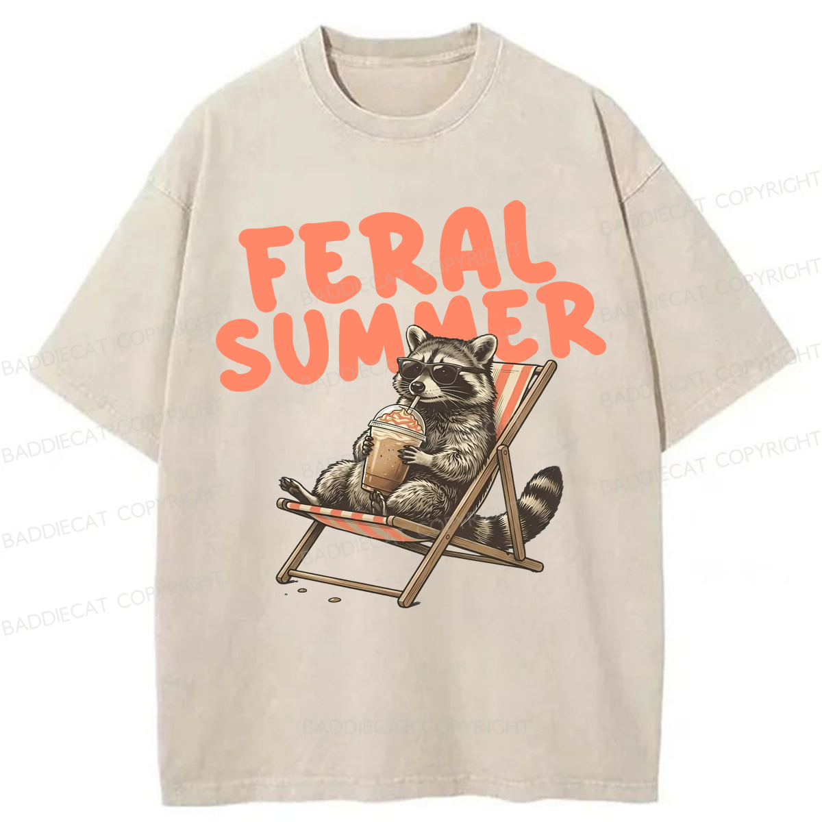 Baddiecat Raccoon Feral Summer Washed T-shirt