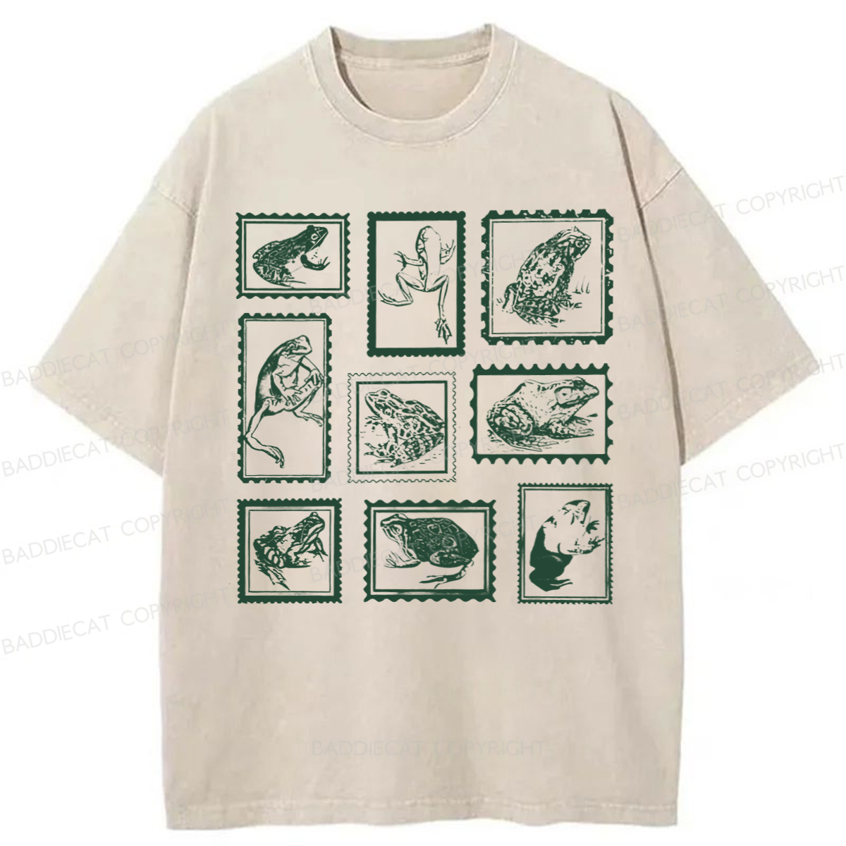 Baddiecat Retro Frogs Stamp Washed T-shirt