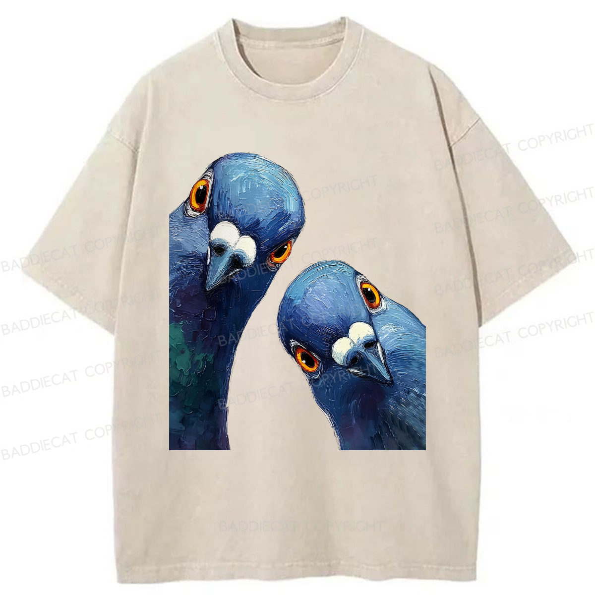 Baddiecat Whimsical Pigeons Washed T-shirt
