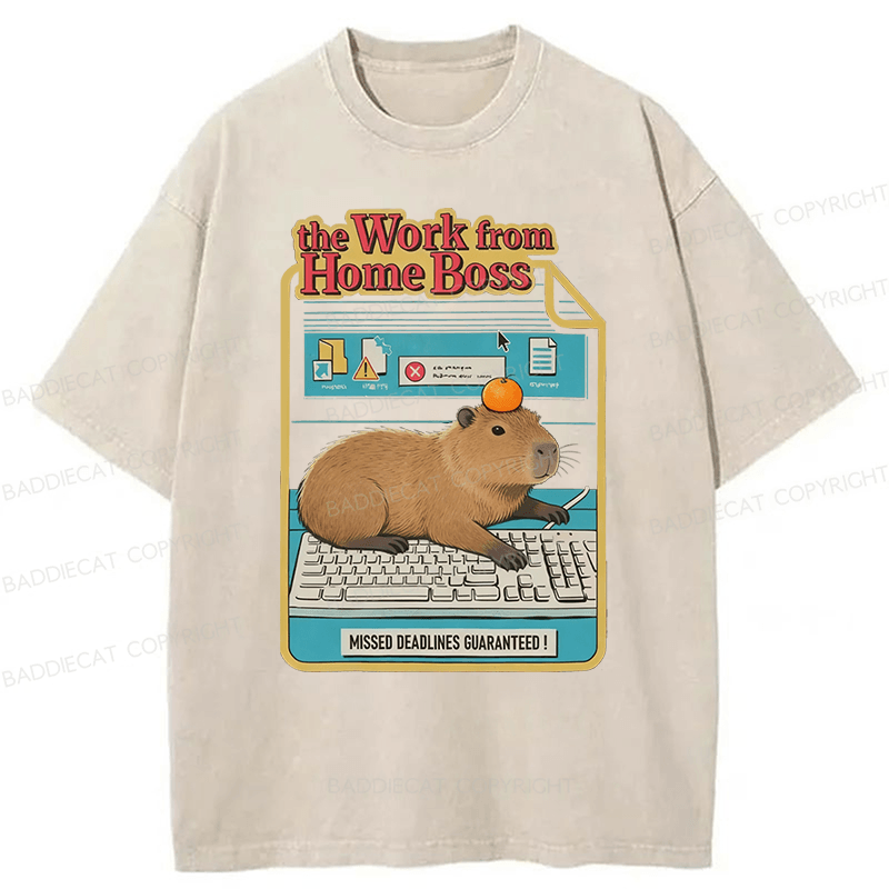 Baddiecat Capybara Funny Washed T-shirt