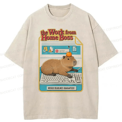 Baddiecat Capybara Funny Washed T-shirt