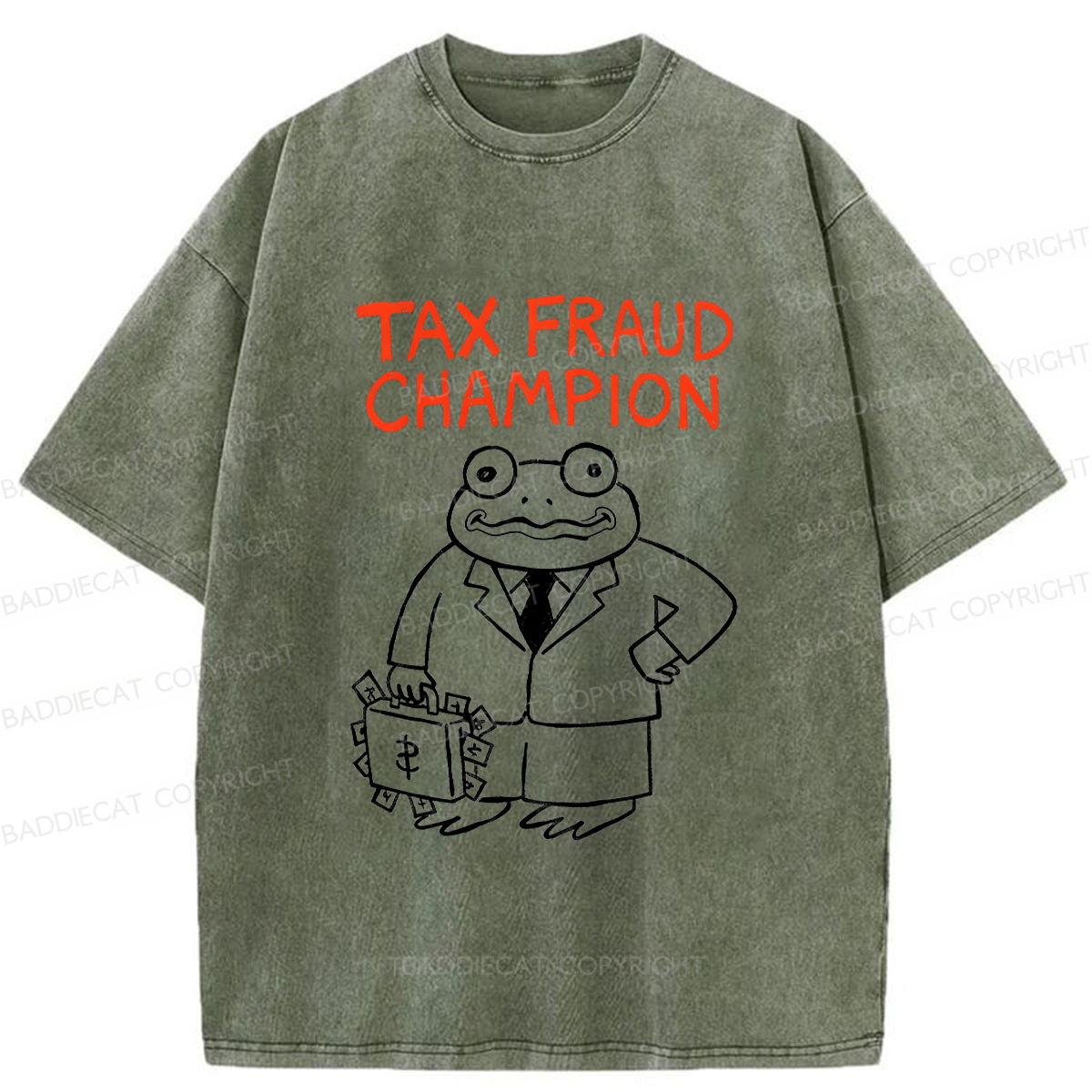 Baddiecat Tax Fraud Frog Washed T-shirt