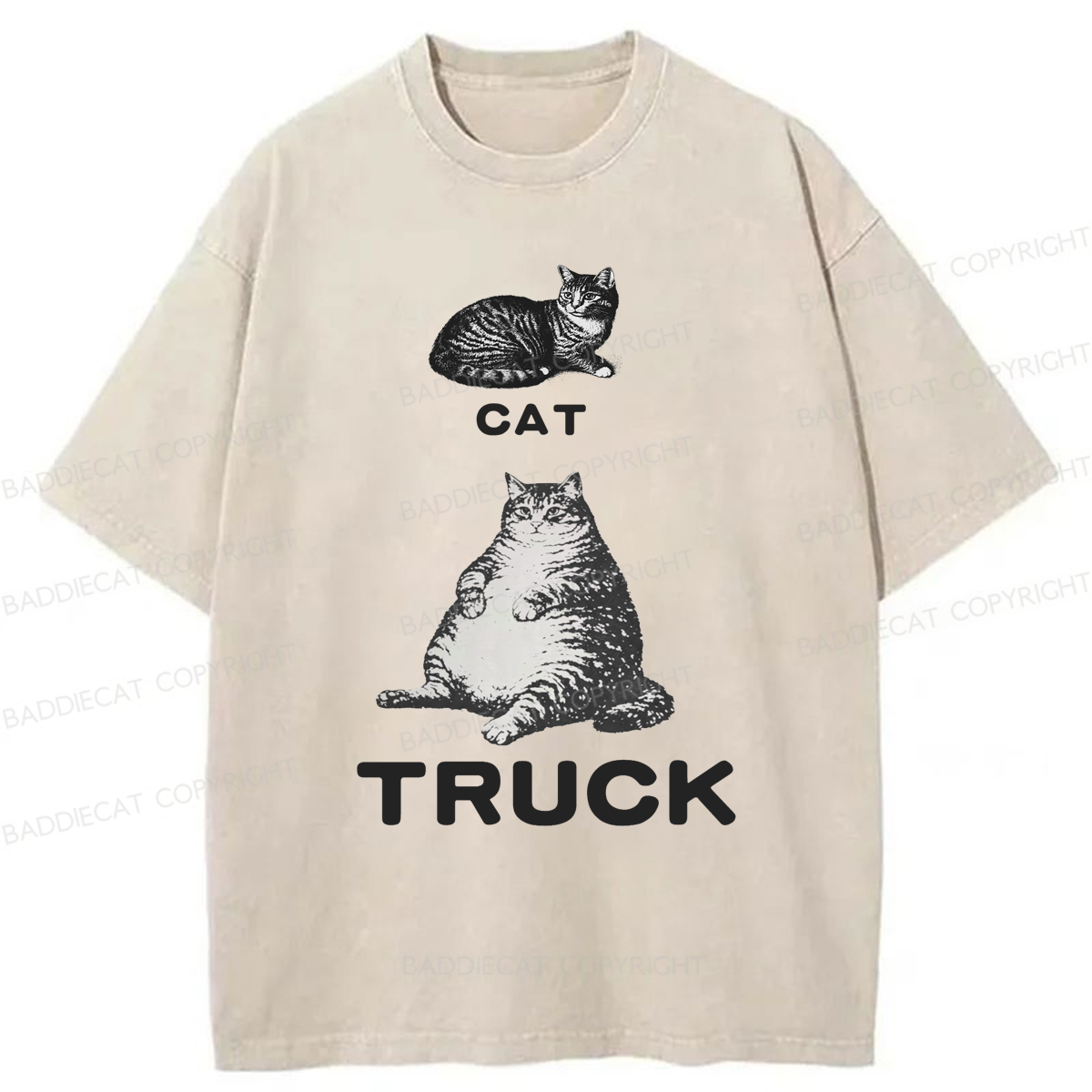 Baddiecat Funny Cat Truck Washed T-shirt