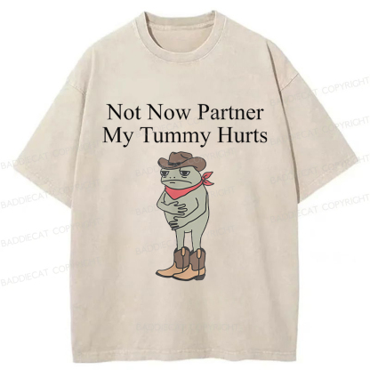 Baddiecat Not Now Partner My Tummy Hurts Frog Funny Washed T-shirt