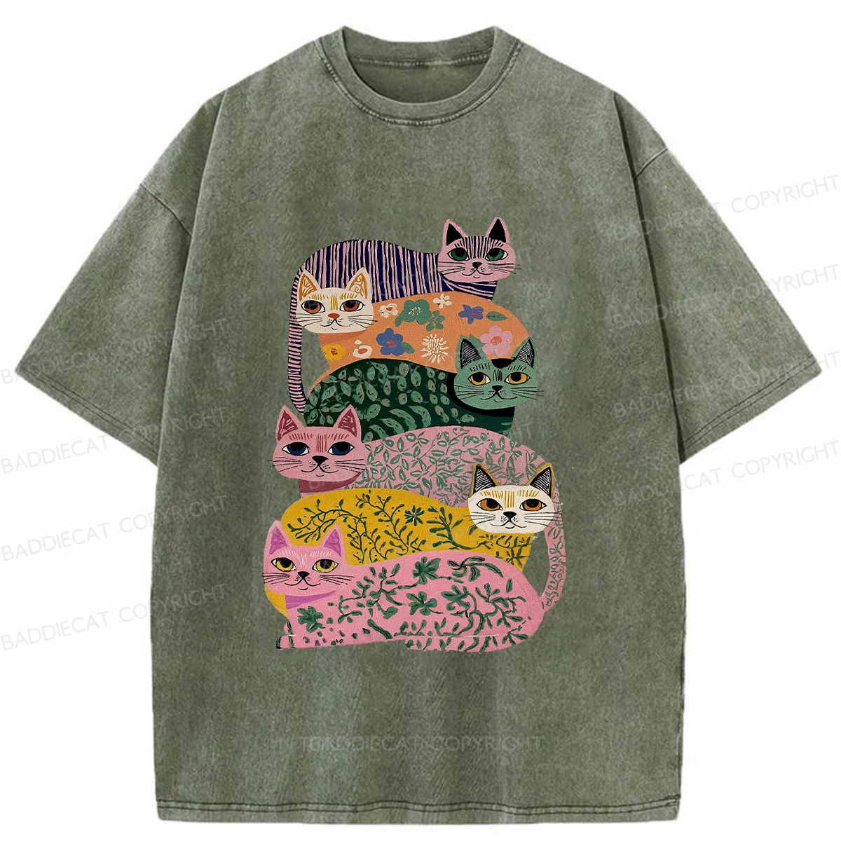 Baddiecat Patterned Cat Washed T-shirt