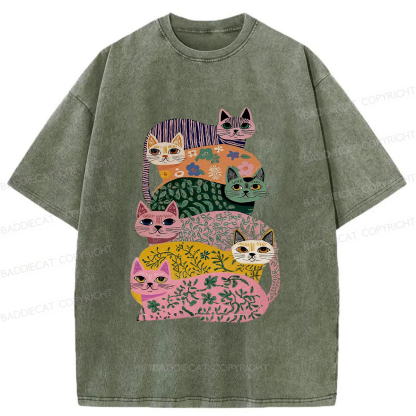 Baddiecat Patterned Cat Washed T-shirt