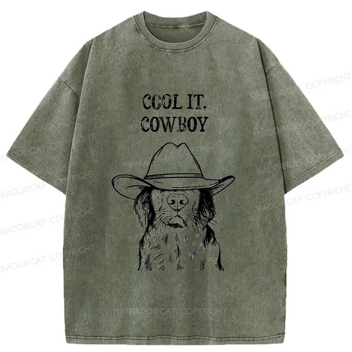 Baddiecat Cool Cowboy Dog Washed T-shirt