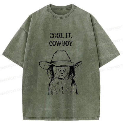 Baddiecat Cool Cowboy Dog Washed T-shirt