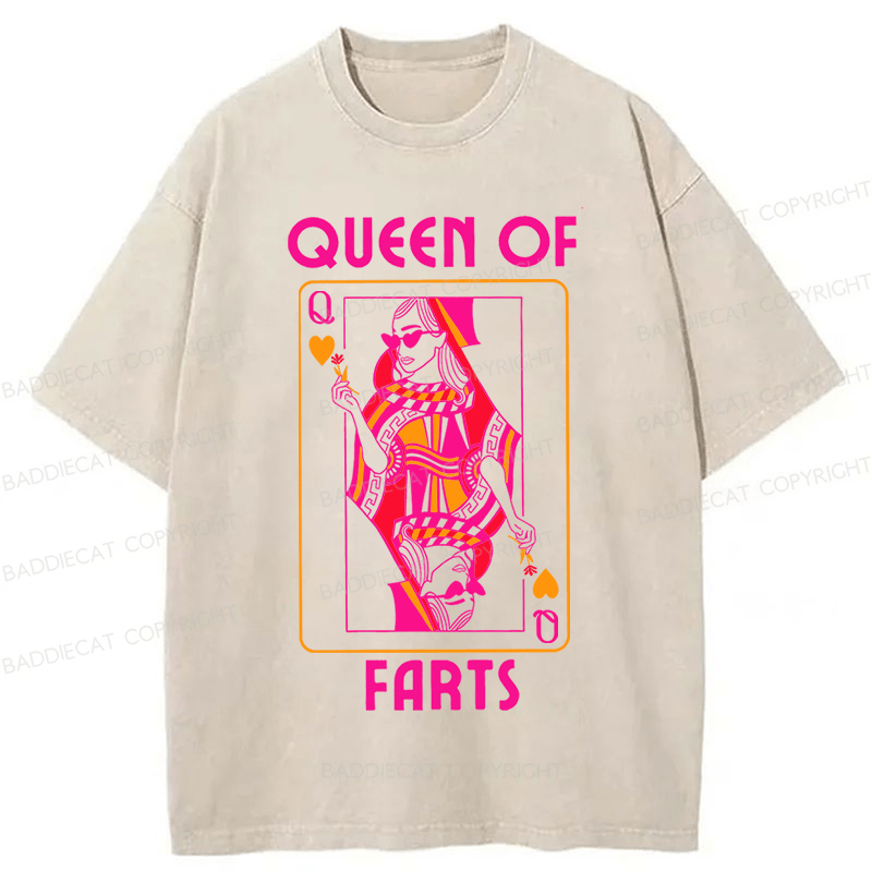 Baddiecat Queen Of Farts Funny Washed T-shirt