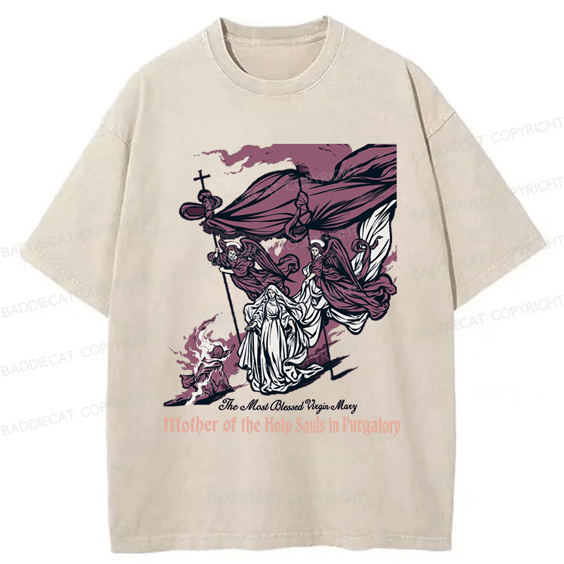 Baddiecat Blessed Mother Of The Souls In Purgatory Washed T-shirt