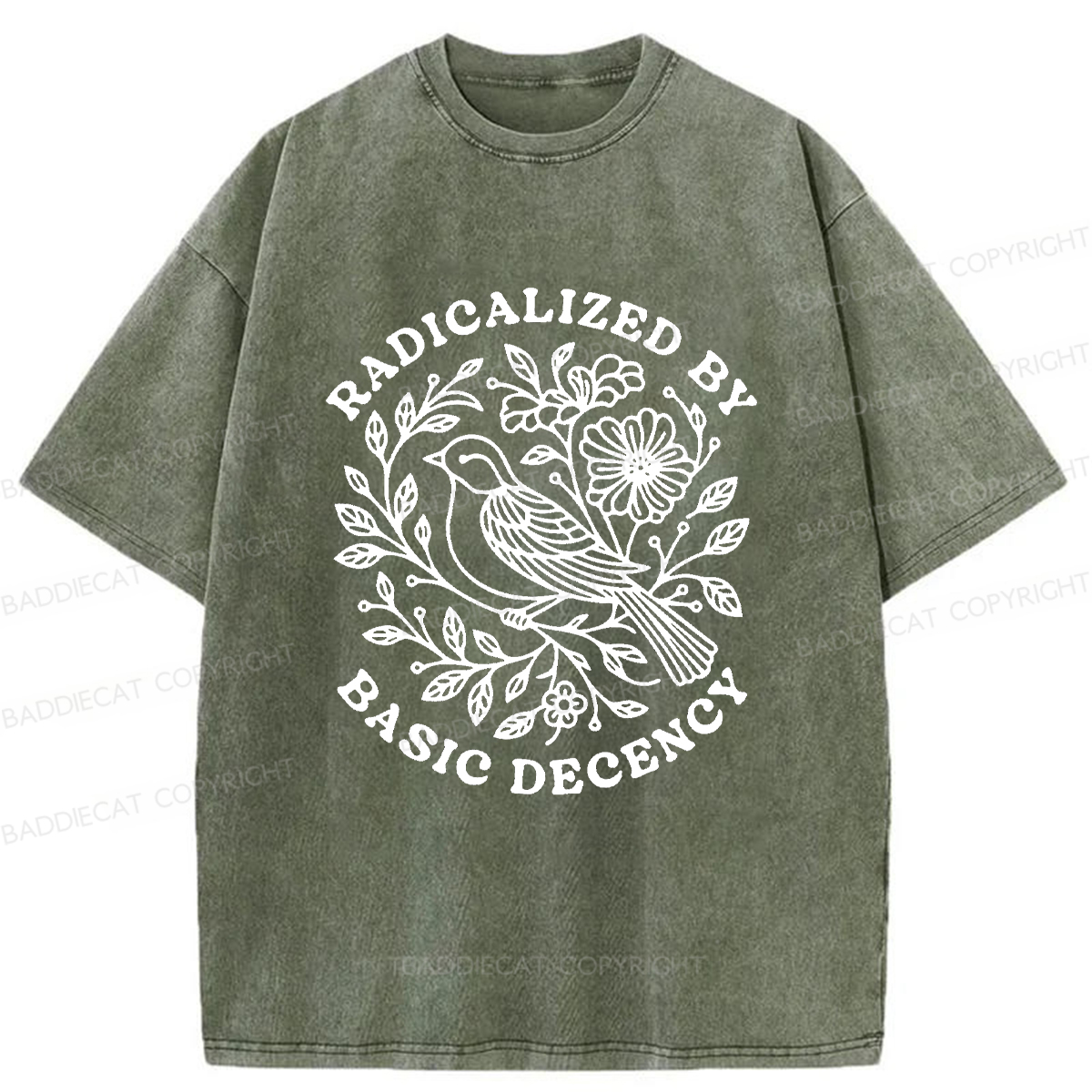 Baddiecat Radicalized By Basic Decency Washed T-shirt