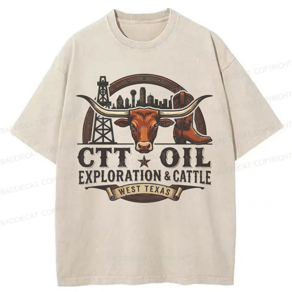 Baddiecat CTT Oil Exploration & Cattle Washed T-shirt