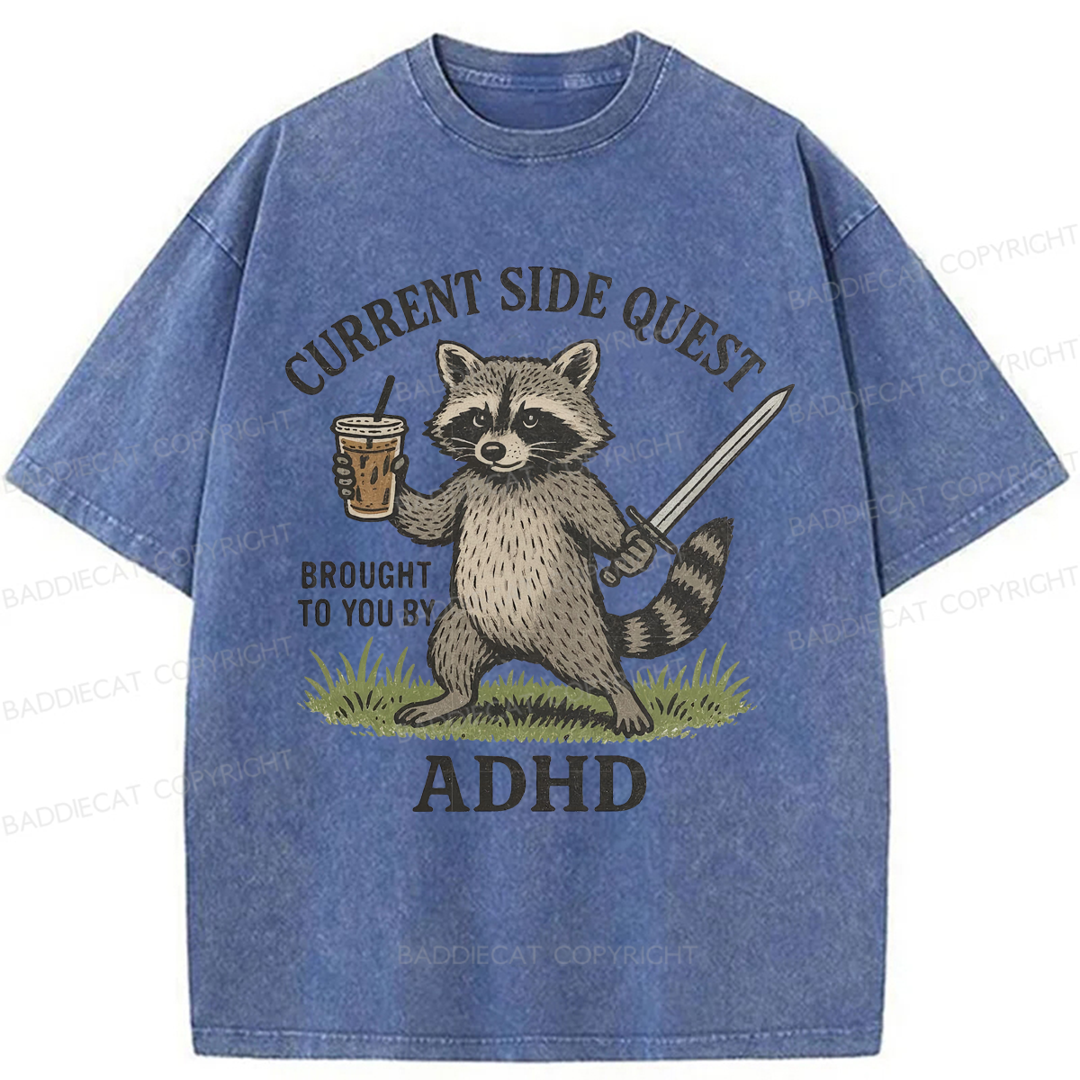 Baddiecat ADHD Raccoon Washed T-shirt