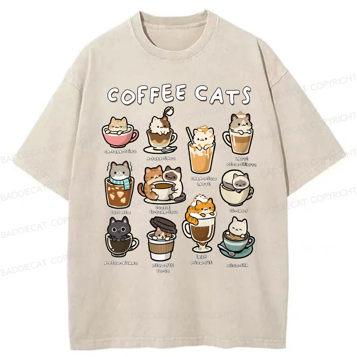 Baddiecat Coffee Cats Washed T-shirt