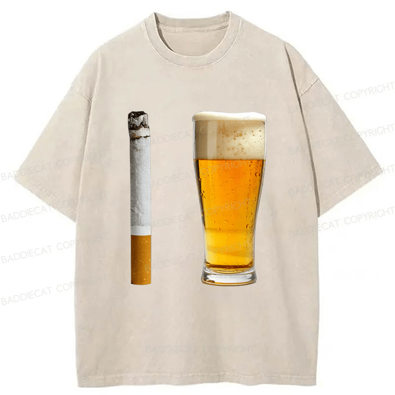 Baddiecat Beer and Cigarette Funny Washed T-shirt