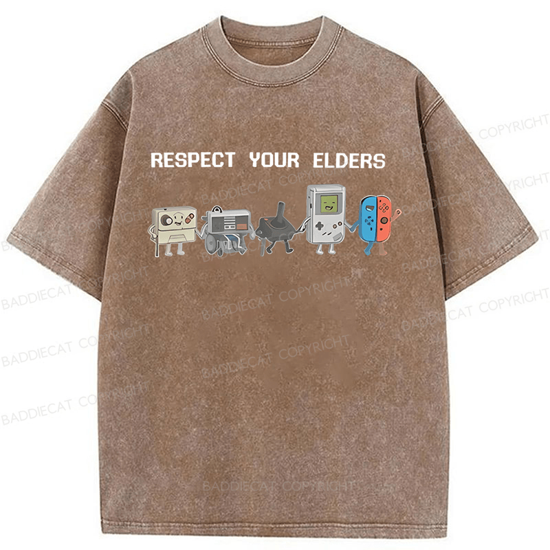 Baddiecat The Game Respect Your Elders Funny Washed T-shirt