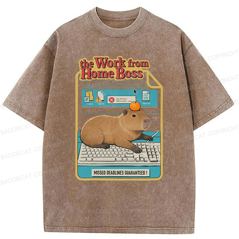 Baddiecat Capybara Funny Washed T-shirt
