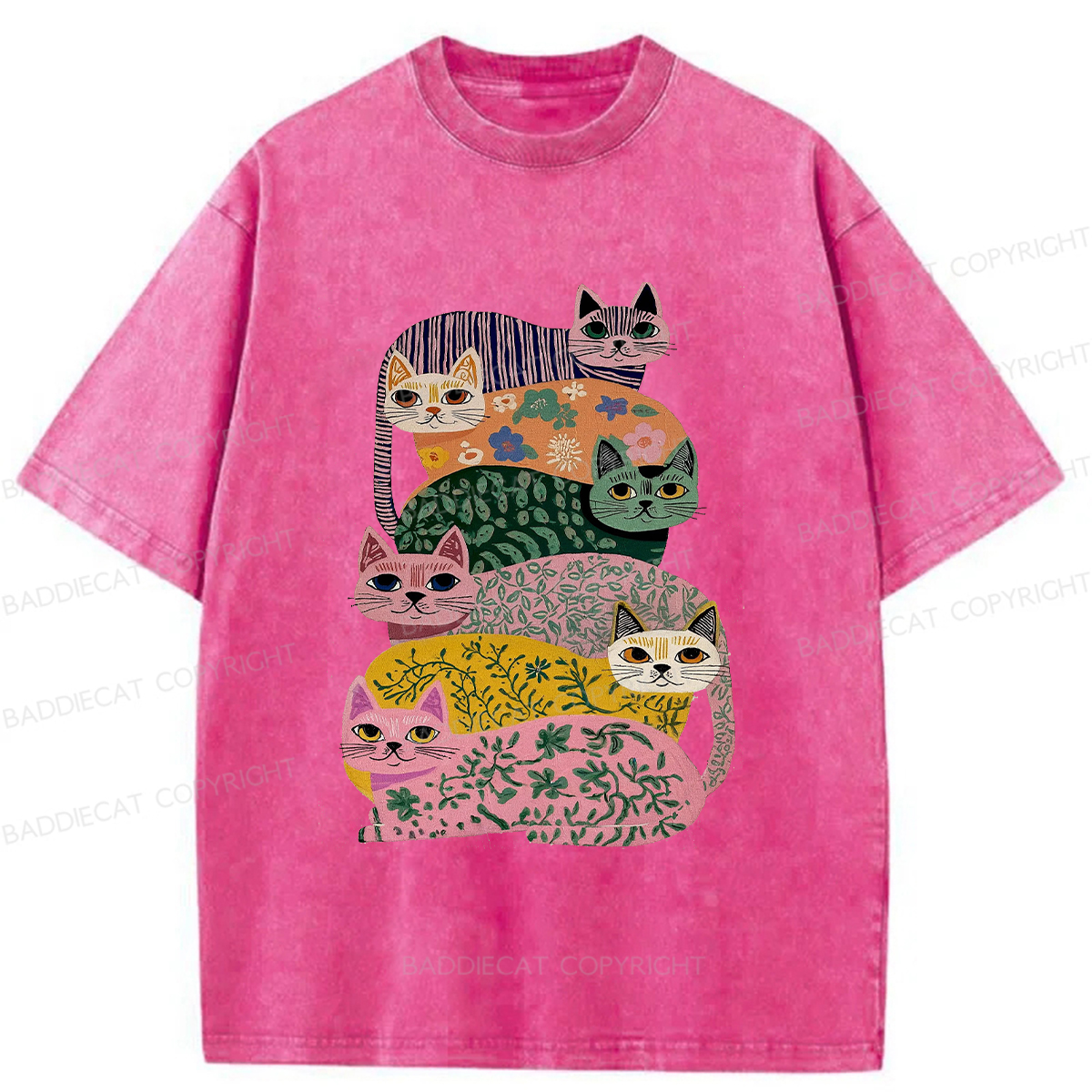Baddiecat Patterned Cat Washed T-shirt
